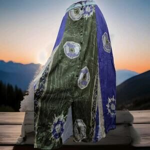 1990s Tribal Maxi Skirt Size S Earth Sun Rayon Purple Graphic Earth Colors